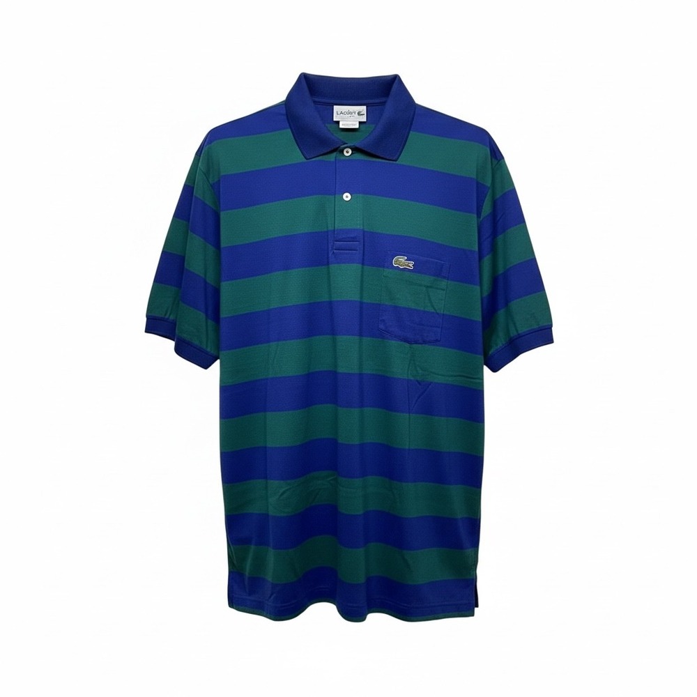 Vintage Izod Lacoste Mens XL Blue Green Striped Mercerized Cotton Polo Shirt NWT